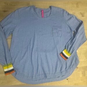 Zaket & Plover Perforated silk and cotton blue whipstitch sweater